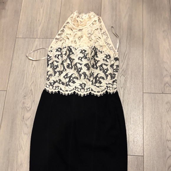 Karen Millen Lace Halter Midi Dress in Black and Cream - Picture 4 of 10